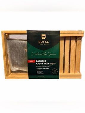 Royal Craft Wood Bamboo Bathtub Caddy Tray Lite Natural Premium NIB Adjustable